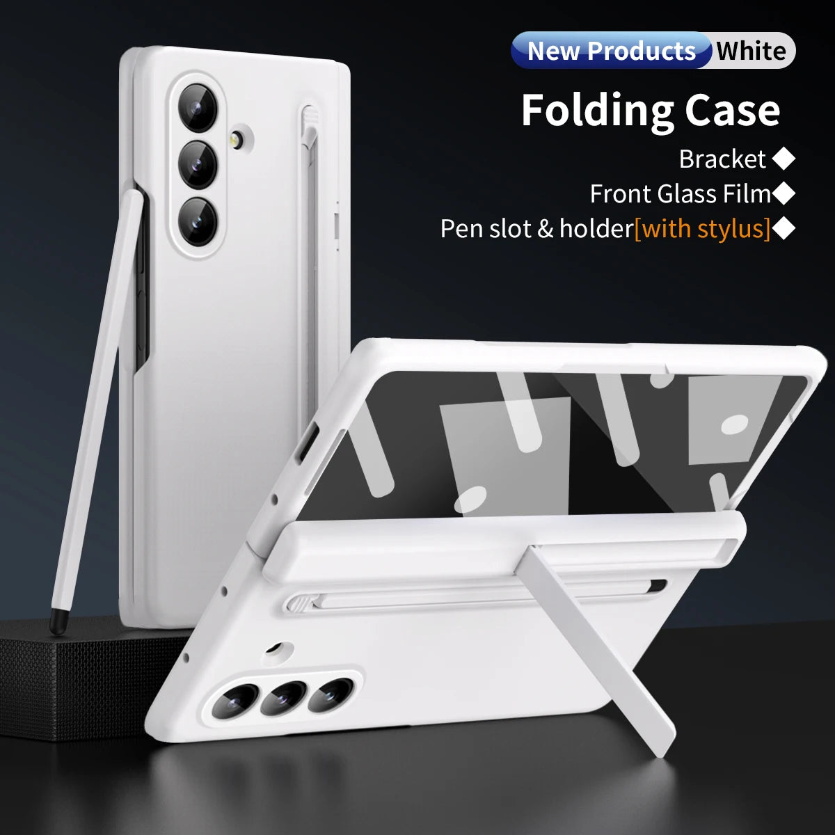Hard Phone Hinge Protection Cover for Samsung Galaxy Z Fold 7 6 5 4 3 with Screen Protector Stand Bracket Pen Holder Slot Cover