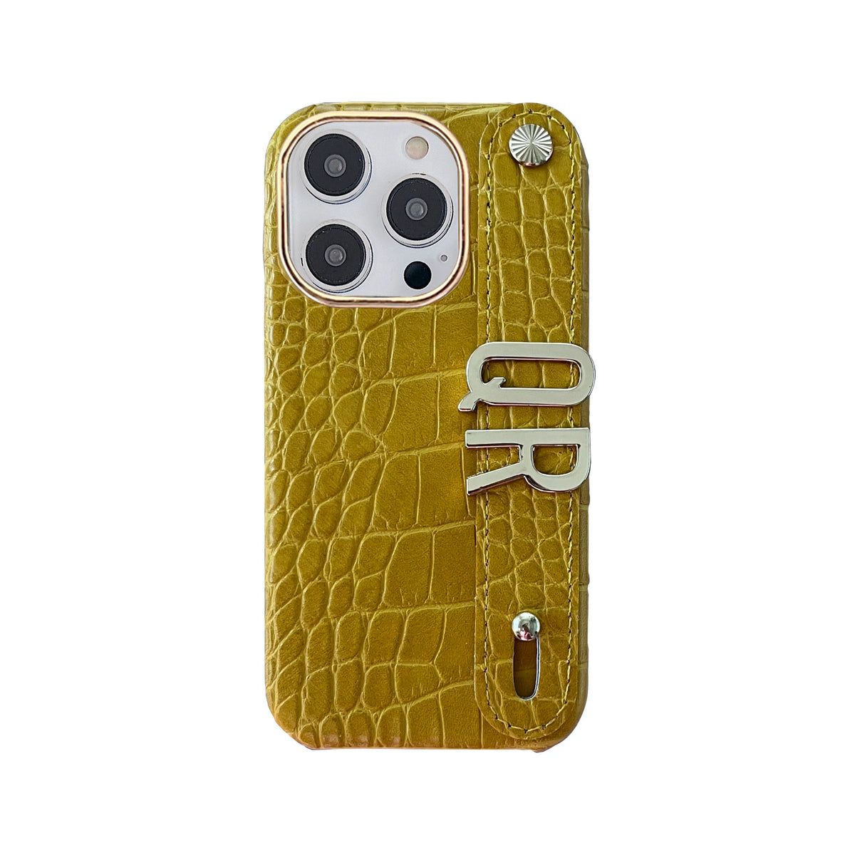 Holding Strap Personalised Custom Name Gold Metal Letters Leather Phone Case For Iphone 14 13 12 17 Pro Max 16promax Cover