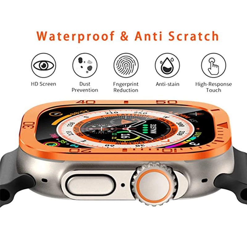Screen Protector For Apple Watch Ultra 49mm Case Accessories Metal Cover Frame+Tempered Glass For iWatch Ultra 4 3 2 49mm Bezel