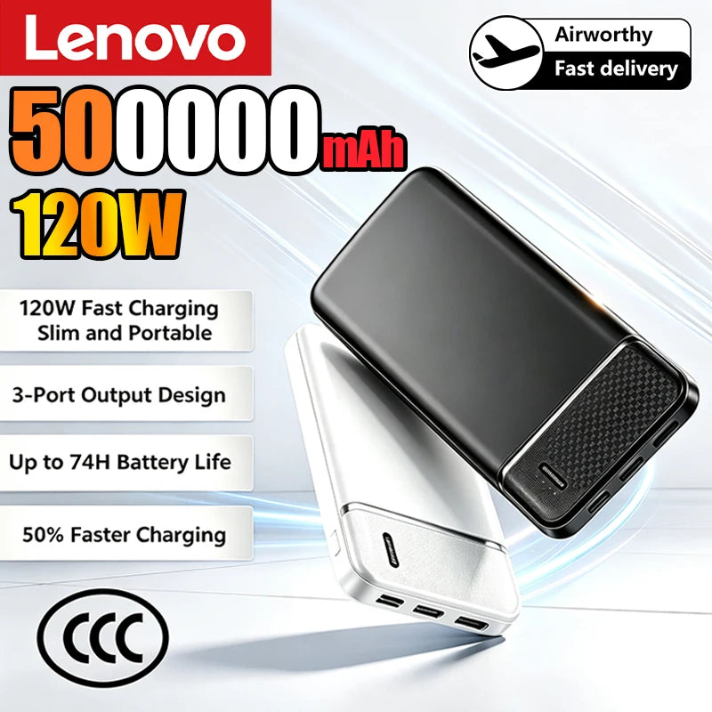 Lenovo New 500000mAh Power Bank Portable Large Capacity Super Fast Charging Powerbank Heating For Vest Jacket External Battery