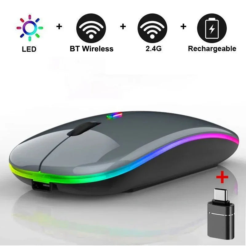 Rechargeable Bluetooth-compatible Wireless Mouse with 2.4G USB RGB Mouse for Computer Laptop Tablet PC Macbook Gaming Mouse Game