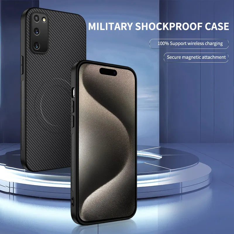 Carbon Fiber Texture Wireless Charging Magnetic Case For Samsung Galaxy S20 FE S20FE S20 Plus Ultra 5G ShockProof Phone Cover