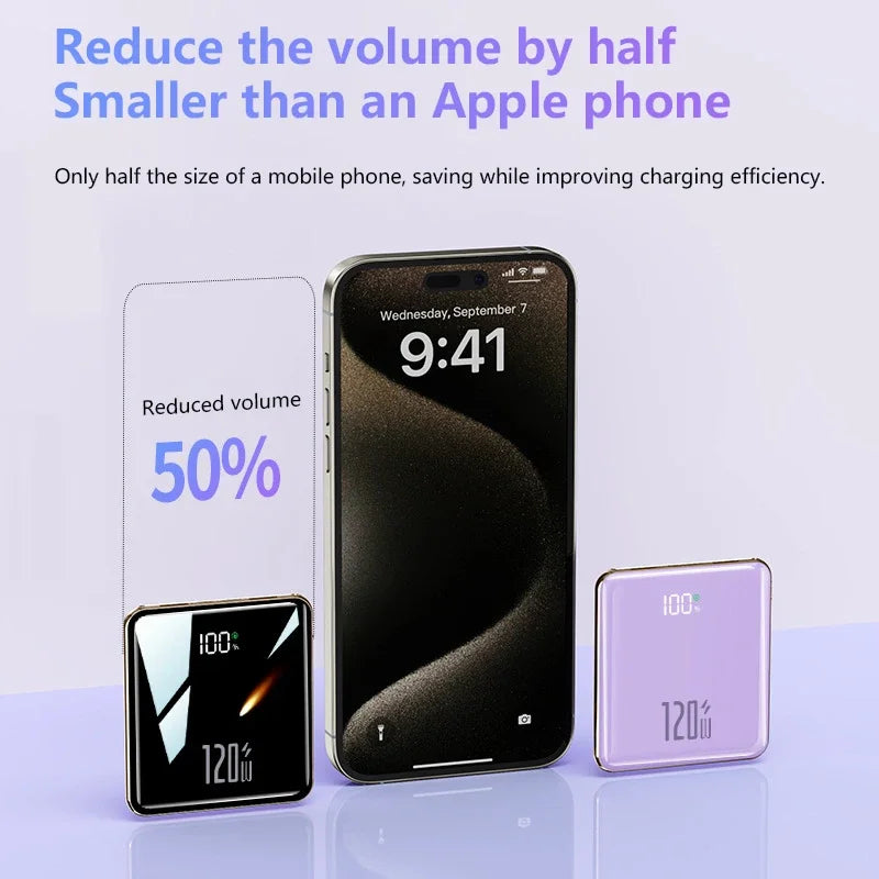 Lenovo Mini 500000mAh Power Bank Large Capacity Super Fast Charging External Battery Built-in 4 Cables for IPhone Samsung Huawei