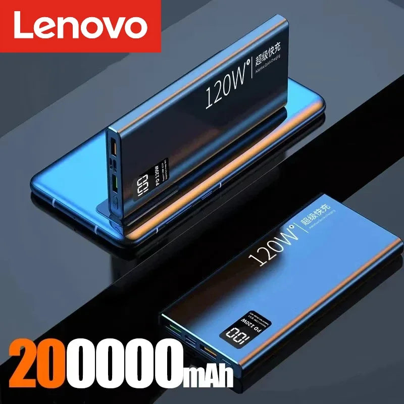 Lenovo 120W Power Bank 200000mAh High Capacity Fast Charging Powerbank Portable Battery Charger For iPhone Samsung Xiaomi NEW