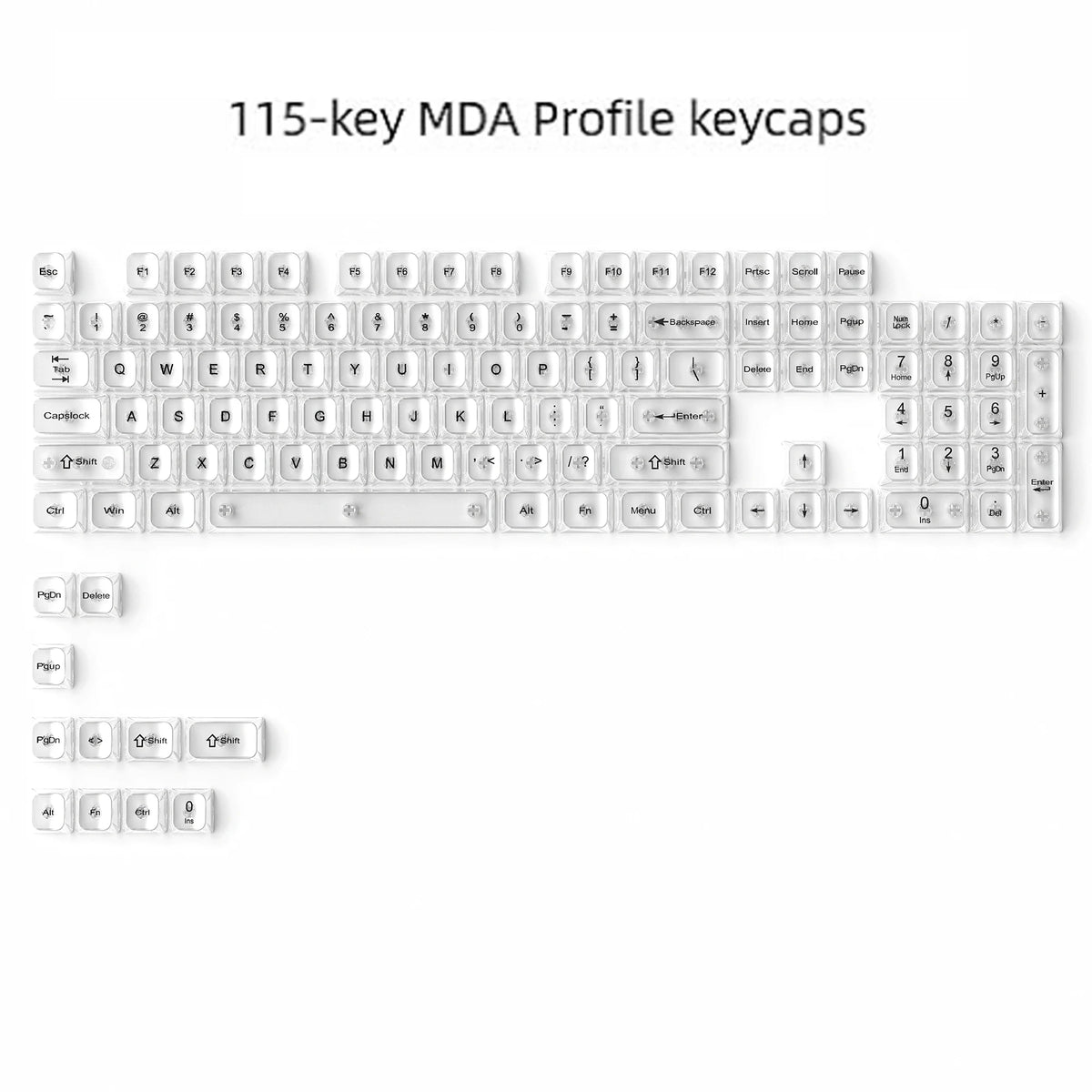 115 Keys Black Transparent Clear Keycaps Crystal Ceramic PC Keycap RGB Shine Through Key Cap MDA Profile for MX Switch Keyboard