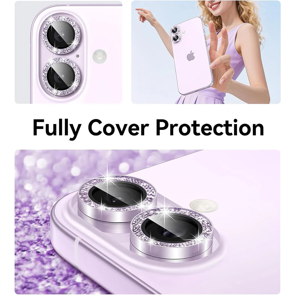 Glitter Cute Girly Camera Lens Protector Cover For iPhone 17 Air 17E 16E 16 E Pro Max 15 Plus 14 13 Mini 12 11 Phone Protection