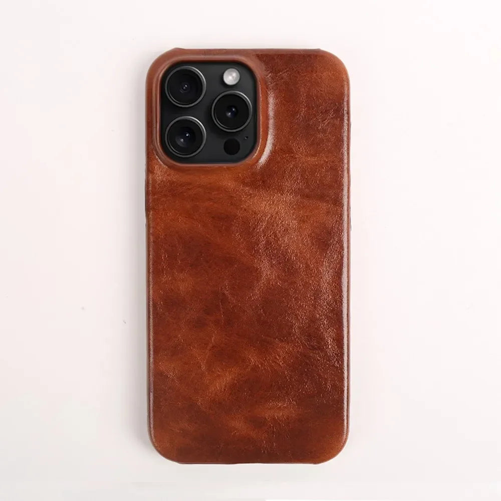 Business Genuine Leather Case for iPhone 16 Pro Max 14 13ProMax 12 11 Magnetic Magsafe Premium Cowhide Phone Cover Back Coque