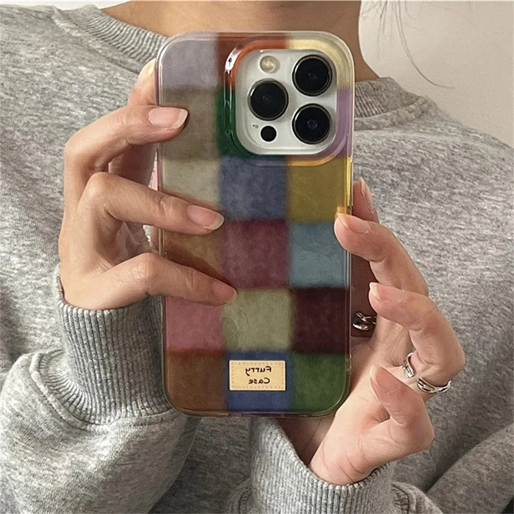 Cute Dopamine Color Block Match Plaid Clear Case For iPhone 17 16 15 14 13 12 11 Pro Max XS XR X 7 8 Plus Checkered Soft Cover