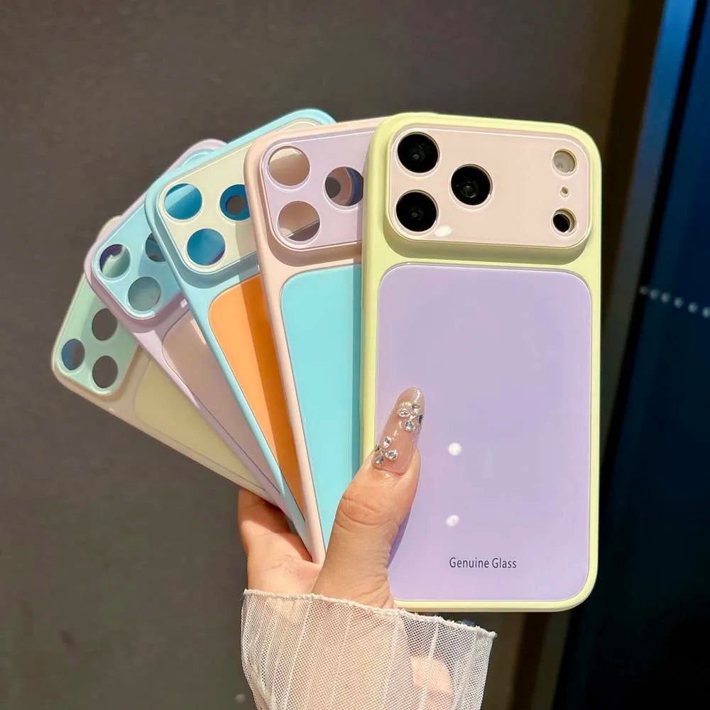 Q6 Luxury Contrast Color Tempered Glass Hard Case for IPhone 17 16 15 14 Pro Max for Magsafe Wireless Charge Dopamine Cover