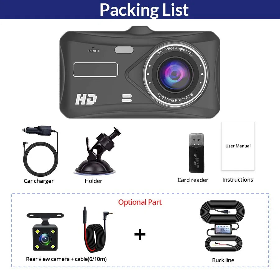 E-ACE 1080P Car DVR B12 Dash Cam Touch Sensitive Dash Camera WDR G Sensor Night Vision Optional Rear Lens Hidden Dashcam