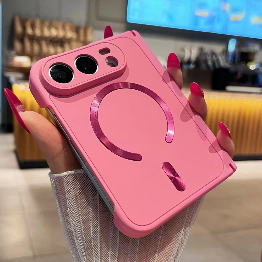 Luxury Matte For Magsafe Magnetic Wireless Charge Phone Case For iPhone Duo Solid Color Hinge Protection Shockproof Bumper Cover