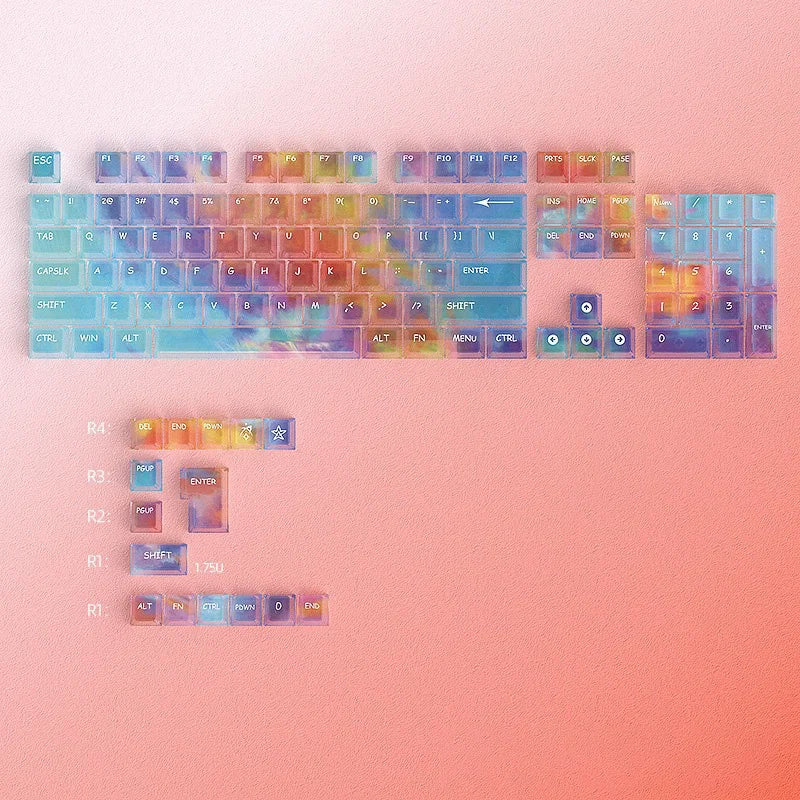 Rainbow Shine Through PC Keycap Set 119 Keys Cherry Profile for RGB MX Switch Mechanical Keyboard