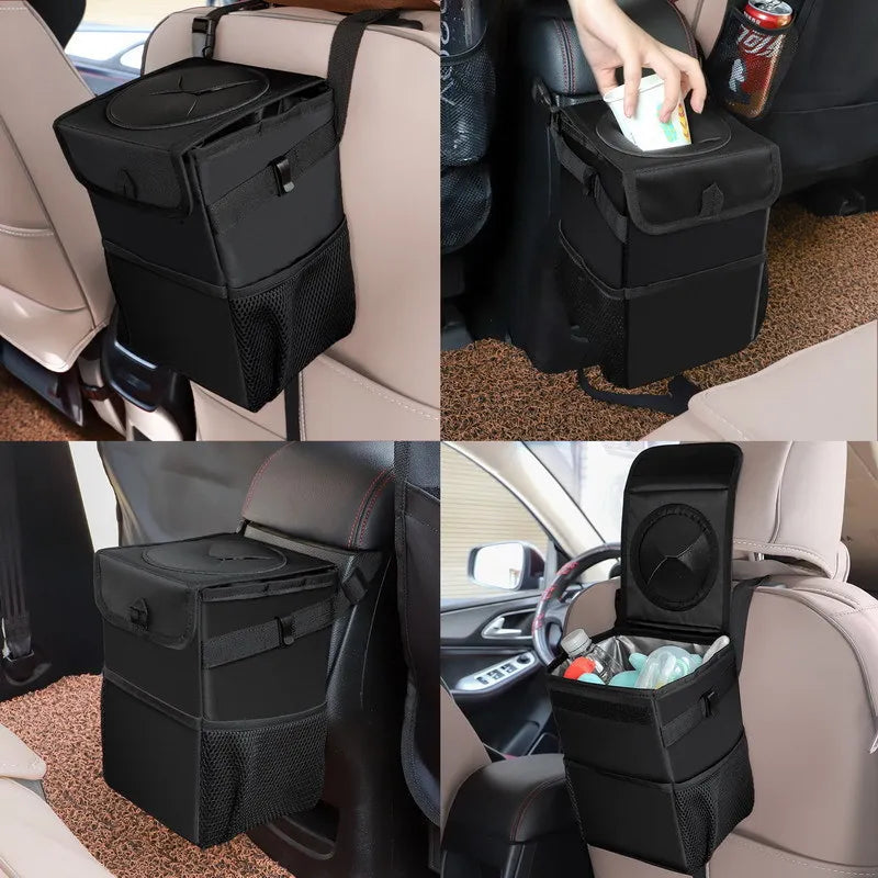 Waterproof Car Trash Can Bin Auto Car Accessories Organizer Garbage Dump For Trash Can Cars Storage Pockets Closeable Portable