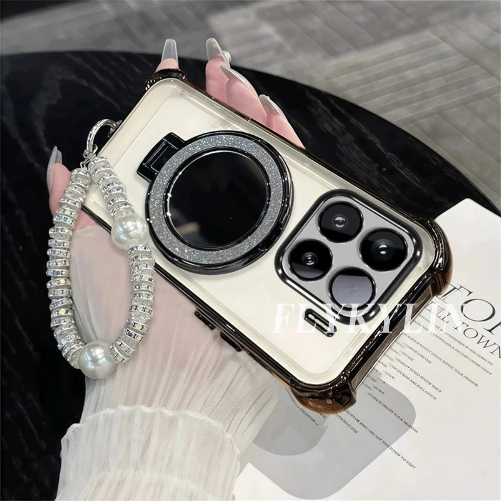 For Google Pixel 9 9A 9 10 Pro XL 10A 7 7A 8 8A Transparent Protective Soft Shell With Pearl Bracelet For Mirror Holder