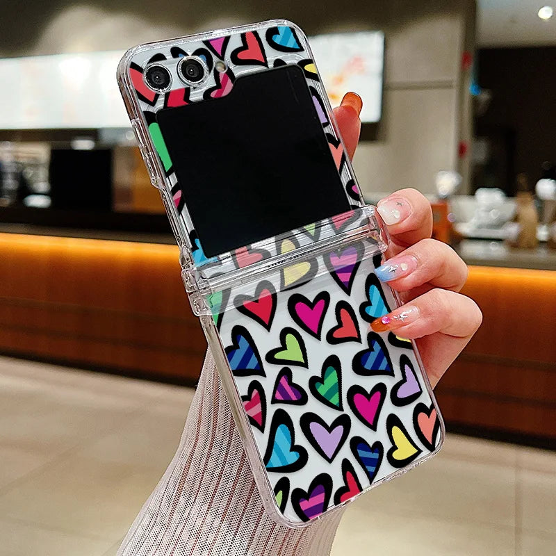 Transparent Love Flower Phone Case For Samsung Galaxy Z Flip8 Flip7 FE Flip 8 7 6 5 4 3 5G Flip5 Flip6 Shockproof Hard PC Cover