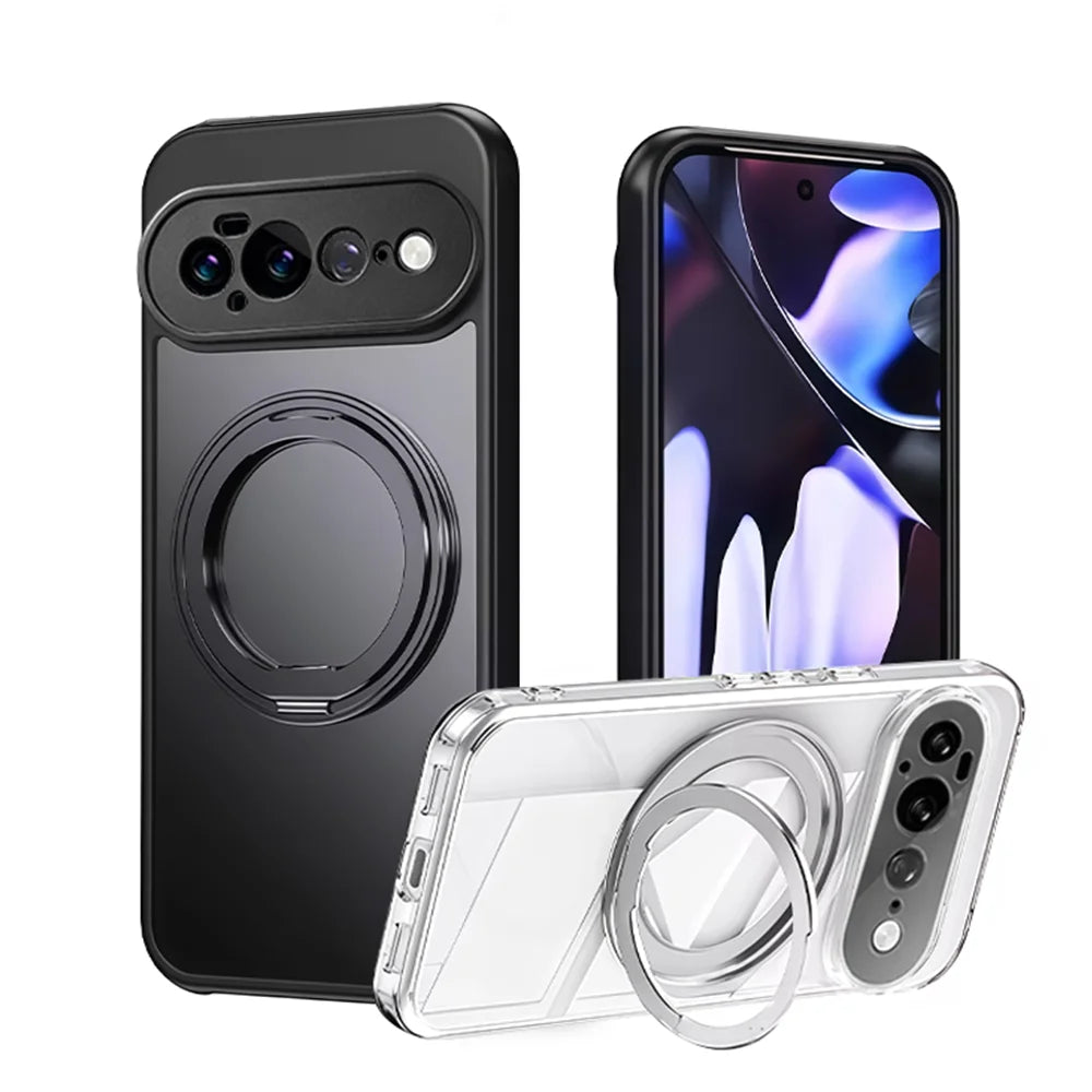 Matte&Clear Magnetic 360° Rotation Stand Case For Google Pixel 11 10 9 Pro XL 8 7 6 Pro 10a 9a 8a 7a 6a Metal Ring Holder Cover
