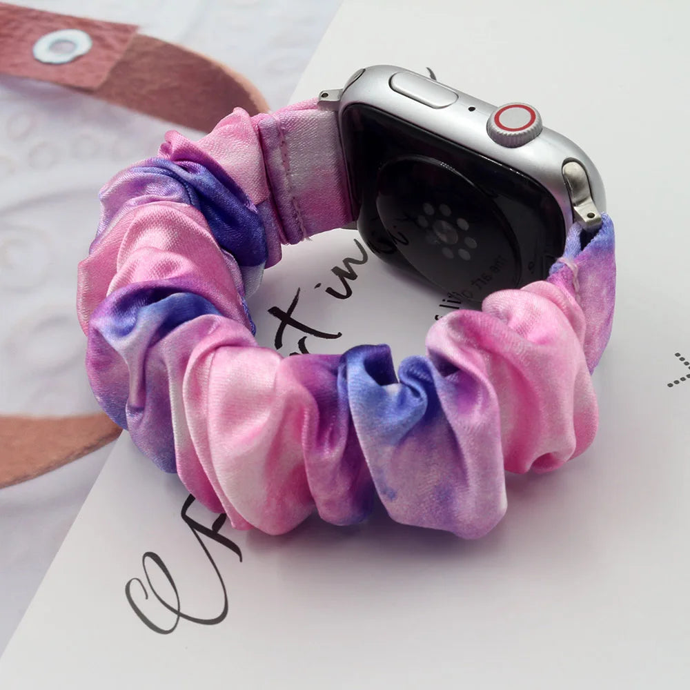 Scrunchie Elastic Watch Band for Apple Watch Band 38mm 40mm 41mm 42mm 44mm 45mm 46mm 49mm Cloth Pattern Printed Fabric Wristband