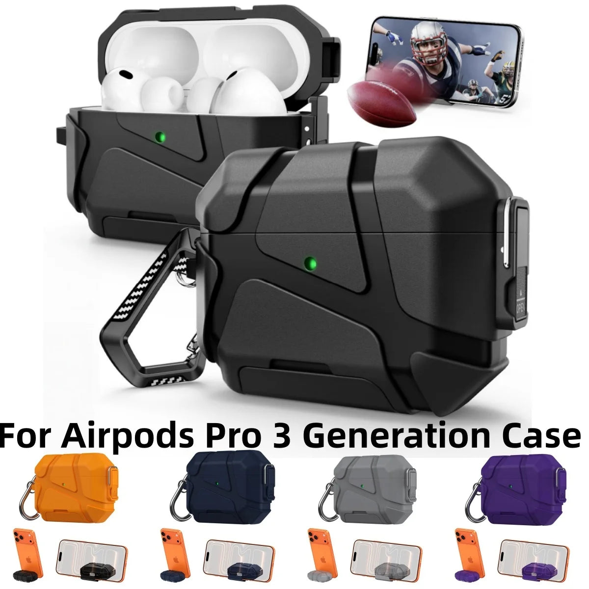 For AirPods Pro3 Secure Lock Case with Phone Stand Design Military Armor Shockproof Protective Case For Airpods Pro 3 Generation