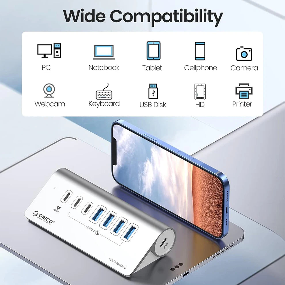 ORICO 10Gbps USB 3.2 Docking Station Hub Type C Splitter PD60W Charging Adapter Multi 4/7 Ports Switch For PC Laptop Accessories