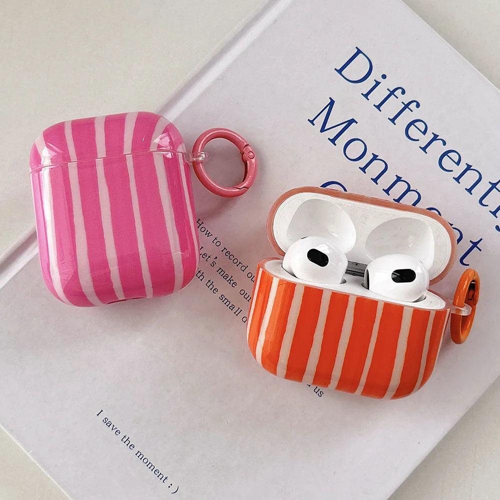 Summer Dopamine Simple Color Collision Stripes Splicing Soft Earphone Case For AirPods 4 5 Cover For AirPods 1 2 3 Pro 2 2nd