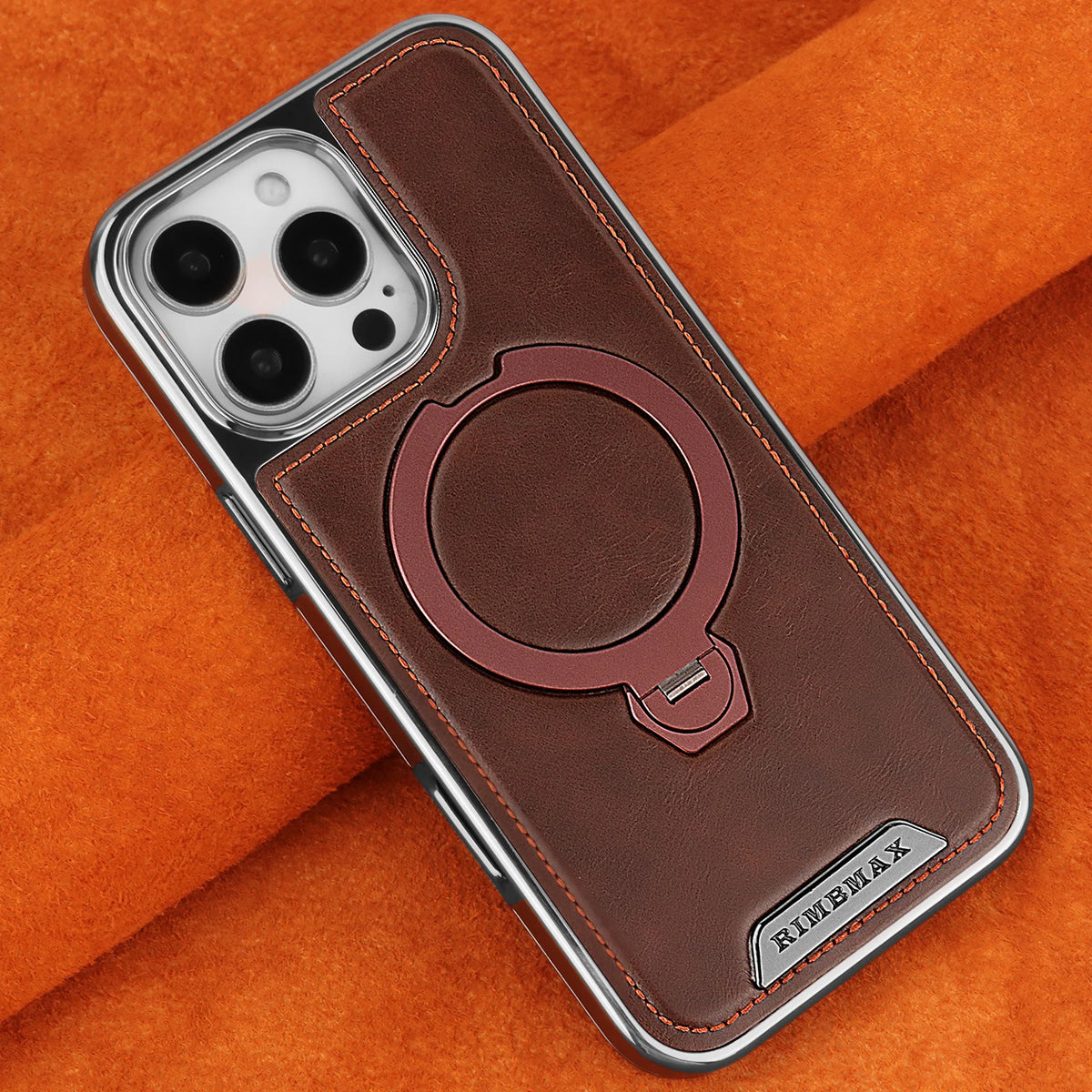 360 Rotating Bracket Luxury Magnetic Stand Ring Leather Case For iPhone 16 Pro Max 15 14 13 12 Magsafe Wireless Charging Cover