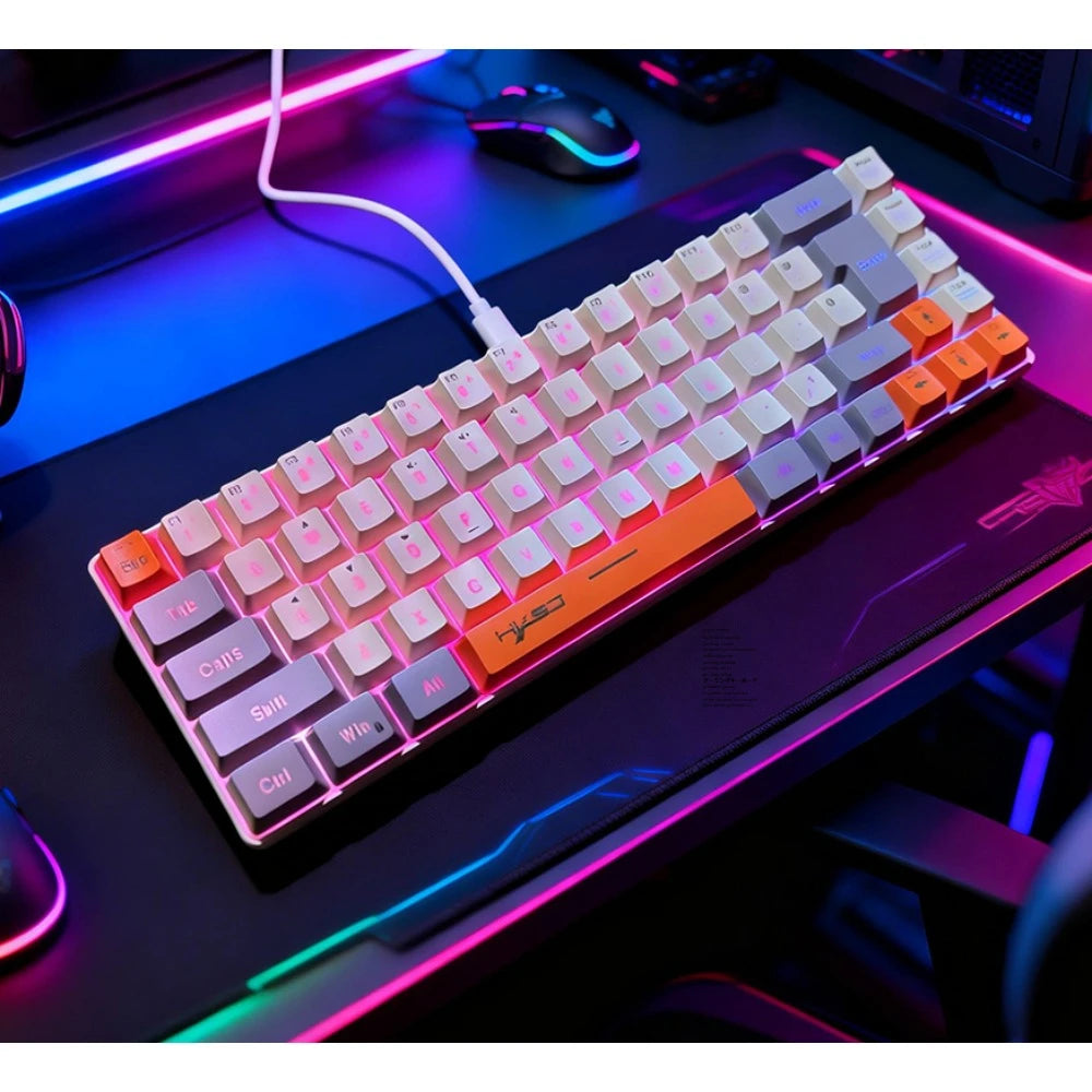 Teclado Gamer Color Game Film Keyboard 65% Key-Line Separation RGB Backlit Multi-Function Wired USB Keyboards Gaming PC Branco