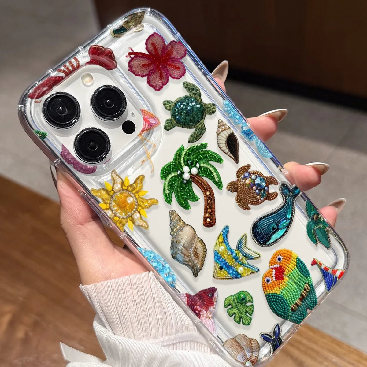 Summer Ocean Style Handmade Beaded Phone Case For iPhone 17 Air 17E 16 16E 15 14 13 12 11 Pro Max XS XR X 7 8 Plus 13 Mini Cover