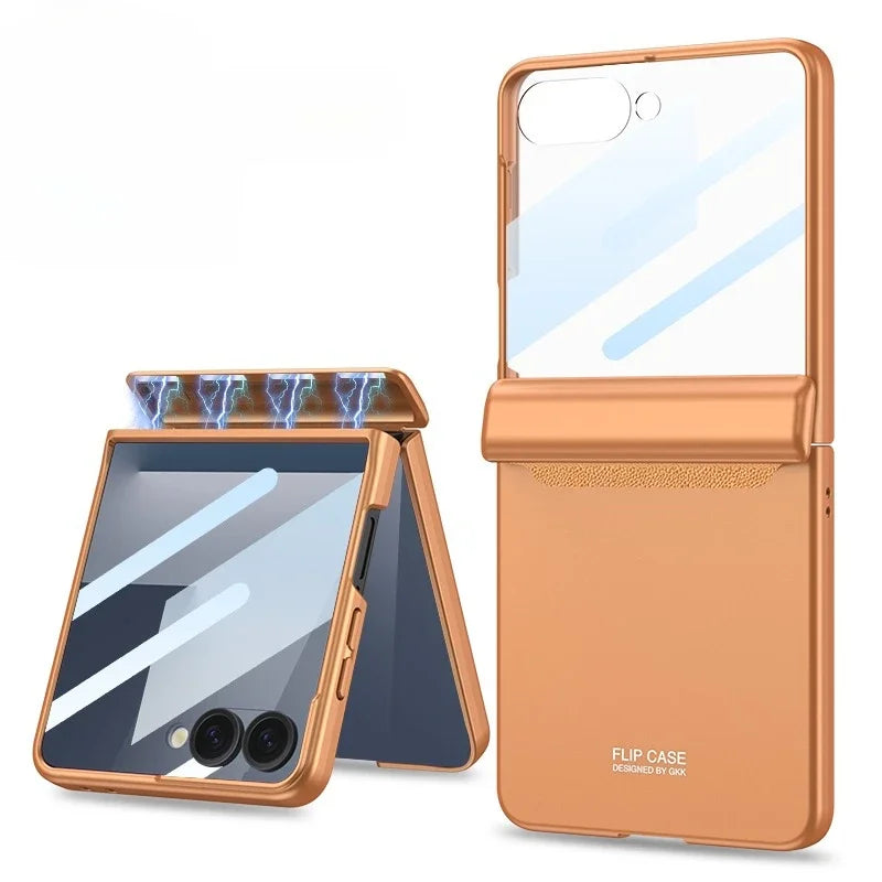 Hinge Protection Magnetic Hard Shell Phone Case for Samsung Galaxy Z Flip 8 7 6 Flip7 Flip6 with Tempered Film Protector Cover