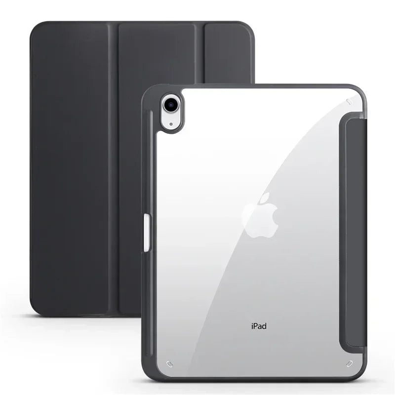 For iPad 10th Gen Case with Pen Holder Trifold Acrylic Clear Back Hard Cover For iPad 10.2 9.7 Air 11 5 4 iPad 11 A16 10 9 Case