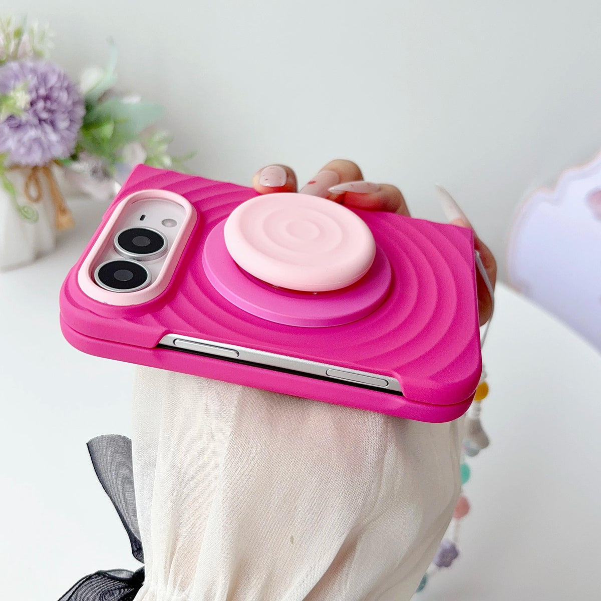 Case For Apple iPhone Duo For Foldable iPhone Duo For Magsafe With Magnetic Ring Ripples Stand Luxury Silicone Ripples Cover