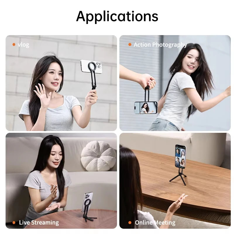 MA30 Carabiner-Mounted Phone Tripod for iPhone 15 14 13 12 Pro/Pro Max Dual-sided Magnet Tripod Desk Mount Phone Handle