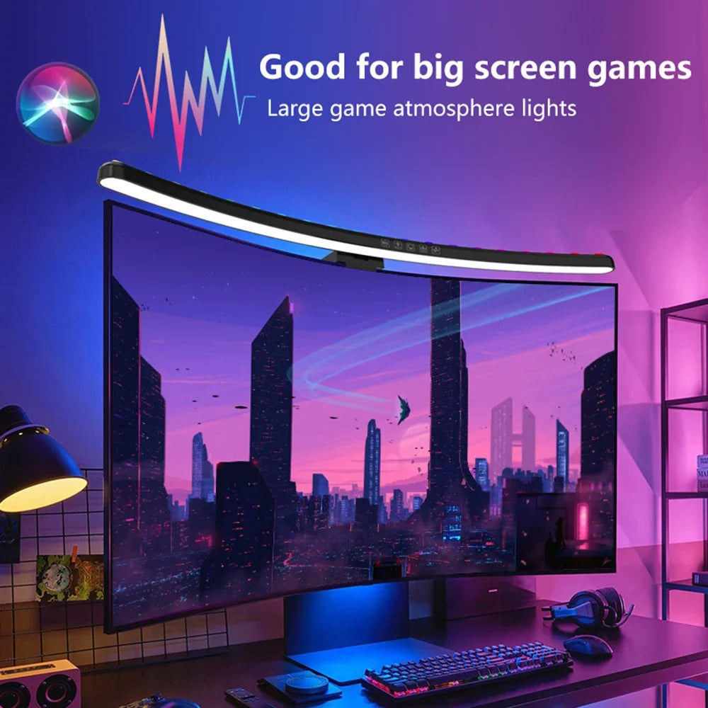 60cm Desk Lamp LED Light RGB Curved Straight Computer Monitor Screen Hanging Light Bar USB 3 Color Dimmable Reading Table Lamp