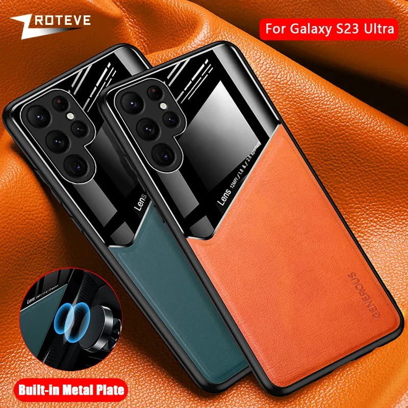 S23 Case Zroteve PU Leather Car Magnetic Hard PC Cover For Samsung Galaxy S24 Ultra S25 Edge S22 S21 FE S20 Plus Phone Cases