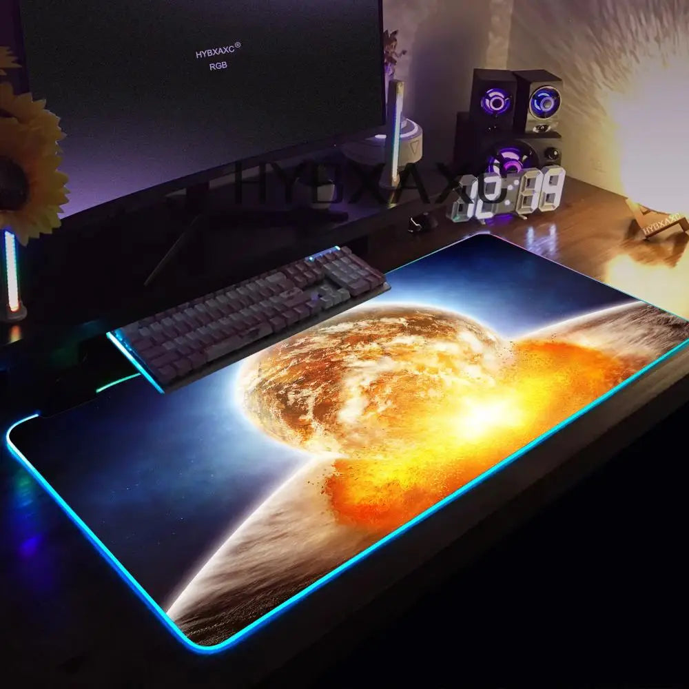Hot Cosmos Space Solar System Planet Mouse Pad RGB Gaming Mouse Pad HD Gamer Large LED Light XXL PC Computer Carpet