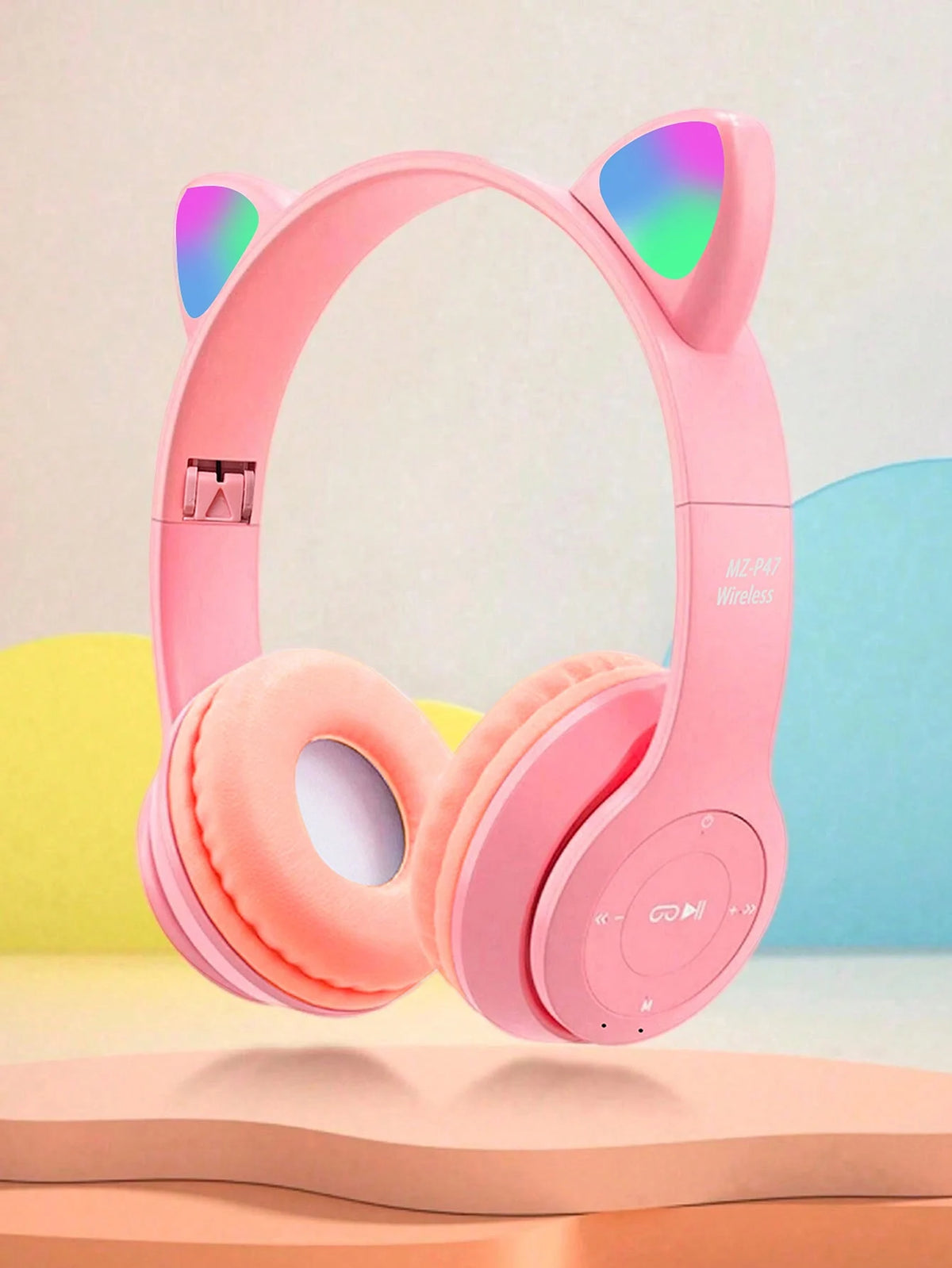 Foldable Glowing Cat Ear Over Ear Headphones, Fashion RGB Light Stereo Headset for Gaming, Music, Sports & Office