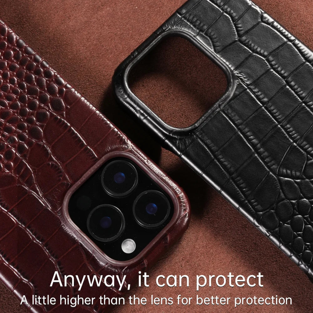 for Magsafe Case for iPhone 15 16 17 Pro Max Air 16Pro 17Pro Natural Cowhide Leather Magnetic Protector Luxury Phone Back Cover