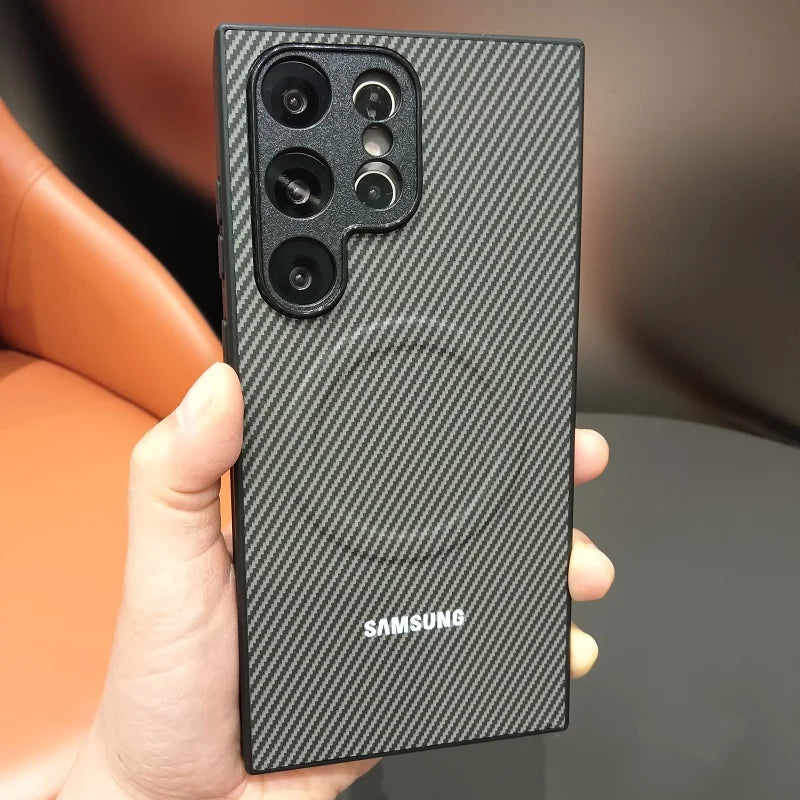 Carbon Fiber Magnetic for Magsafe Case For Samsung Galaxy S26 S25 S24 S22 S21 Ultra Plus S23 FE Wireless Charging Bumper Cover