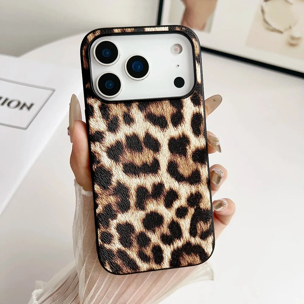 Snake Lichi Pattern Leopard Print PU Leather Case for IPhone 17 Air 16 15 14 Plus Pro Max Shockproof Rugged Protector Back Cover