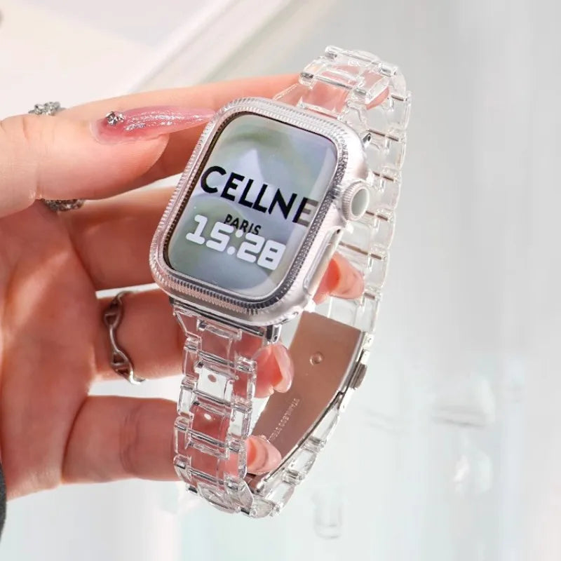New Laser Transparent Strap for Apple Watch Band 44mm 40 41 45 38 49 46 42mm Correa Bracelet iWatch Series 12 11 10 9 8 7 6 5 4
