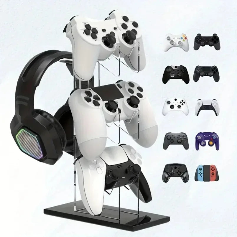 Gaming Accessories 3 Tier Controller Stand Headphone Hanger Game Storage Rack Space Saving for PS5 PS4 Desktop Setup