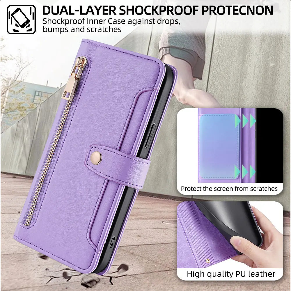 Zipper Wallet Phone Case for Samsung Galaxy A17 A07 A56 A36 A26 A16 Galaxy S25 Ultra Samsung S25 FE Plus S25Edge Phone Bag Strap