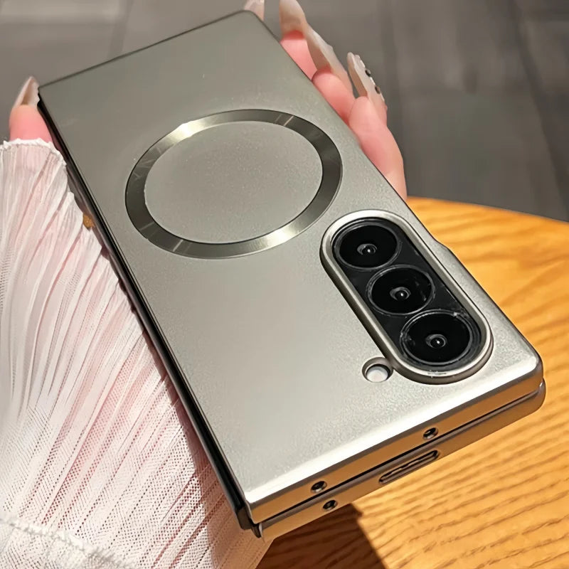 Ultra Thin Metal Paint Plating Magnetic Frosting Case For Samsung Z Fold 7 6 5 4 3 Slim Matte ForMagsafe Wireless Charge Cover