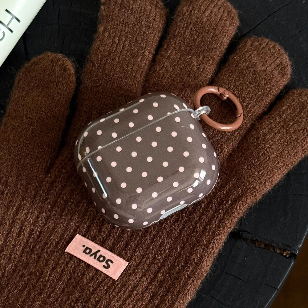 korea style cute polka dot white coffee color gloss soft shockproof fall protection cover case for apple airpods 1 2 3 4 pro 3 2