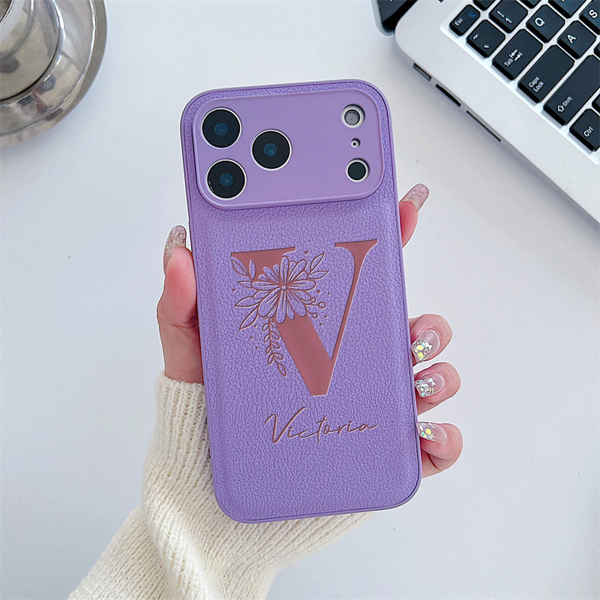 Personalized Custom Name Initial Custom Big Letter with Flowers Design Phone Case for iPhone18 17 16 15 14 13 Pro Max Plus Air