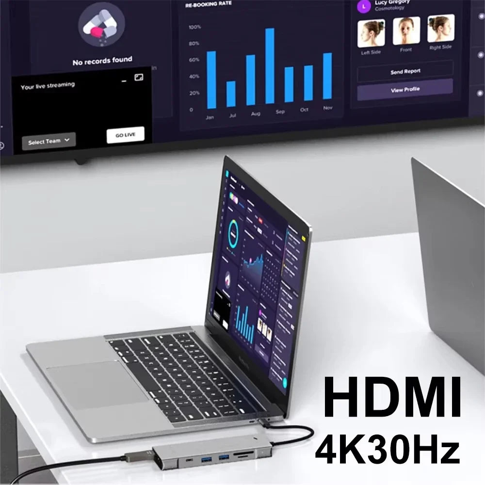 KEBIDUMEI 8-in-1 M.2 SSD Docking Station with Disk Storage 10Gbps USB 3.2 HUB USB C To SATA+NVME HDMI Adapter For Laptop Macbook