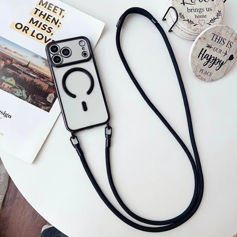 Magnetic Lanyard Case For iPhone 17 Pro Max 14 13 15 16 Plus 17P Original Shockproof Crossbody Neck Cord Strap Soft Clear Cover