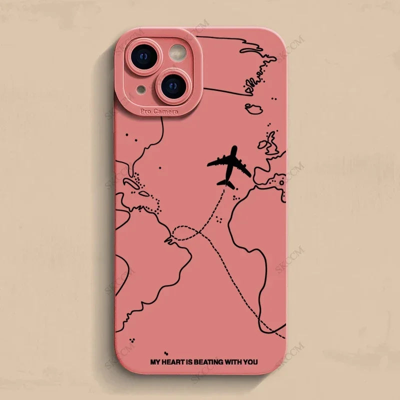 Travel-nspired Airplane Route Desian Phone Case For iPhone 17 16 15 14 13 12 11 Pro Max Mini 8 7 Plus XR XS Soft Silicone Covers