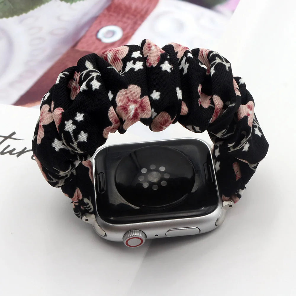 Scrunchie Elastic Watch Band for Apple Watch Band 38mm 40mm 41mm 42mm 44mm 45mm 46mm 49mm Cloth Pattern Printed Fabric Wristband