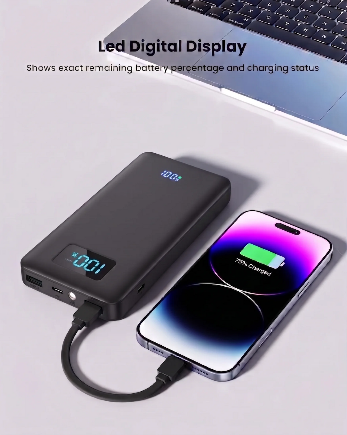 20W PD Fast Charge Powerbank 10000mAh Thin Portable Charger Type C USB C External Battery Backup Power Supply with LED Display for Travel Camping Fits iPhone 17 16 15 14 Plus Pro Max Samsung Galaxy S26 S25 Ultra S24 Google Pi