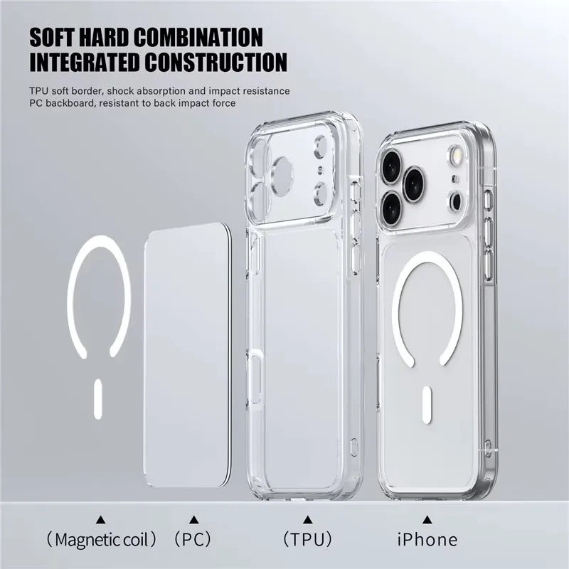 Luxury Clear Shockproof For Magsafe Magnetic Case For iPhone 17 Air 17Pro 17 ProMax Wireless Charging Shockproof Hard Back Cover